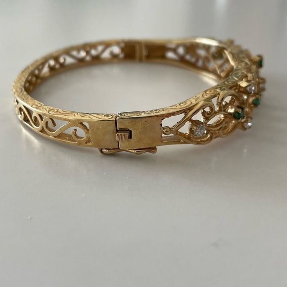 Antique 14 k gold emerald and diamond bracelet - Picture 7 of 16